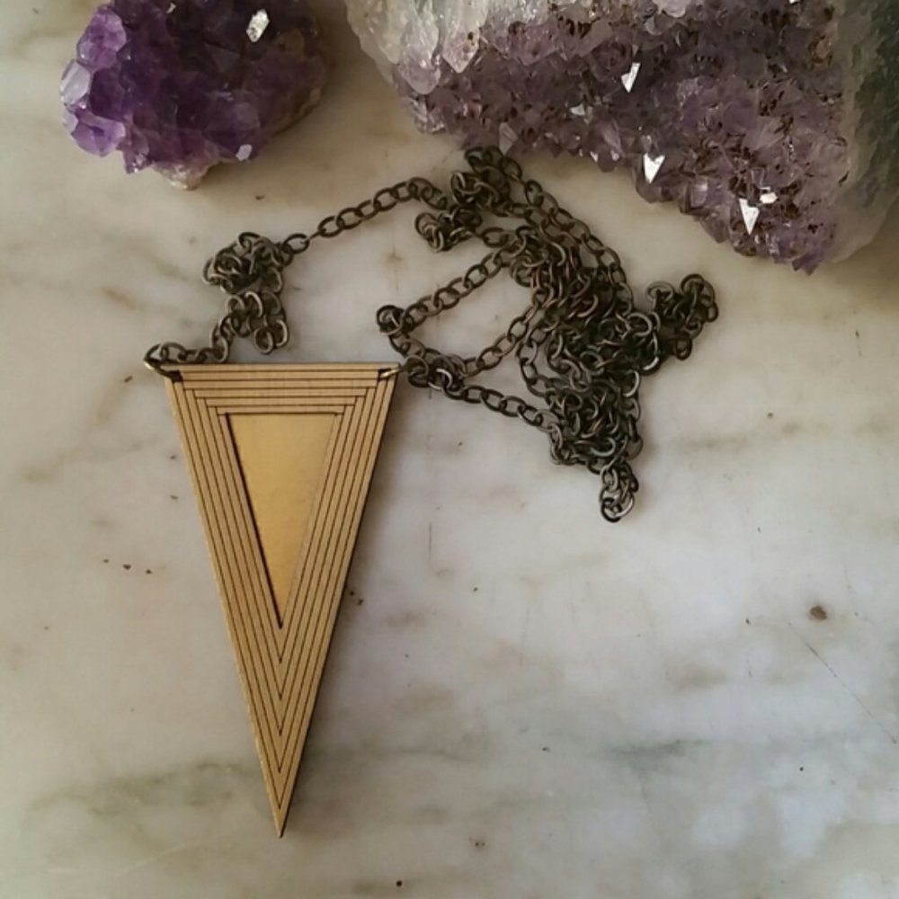 Brass and Wood Triangle Statement Necklace